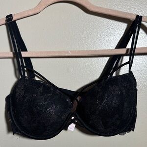 Victorias Secret PINK Black Lace Date Push Up Bra 34D‎